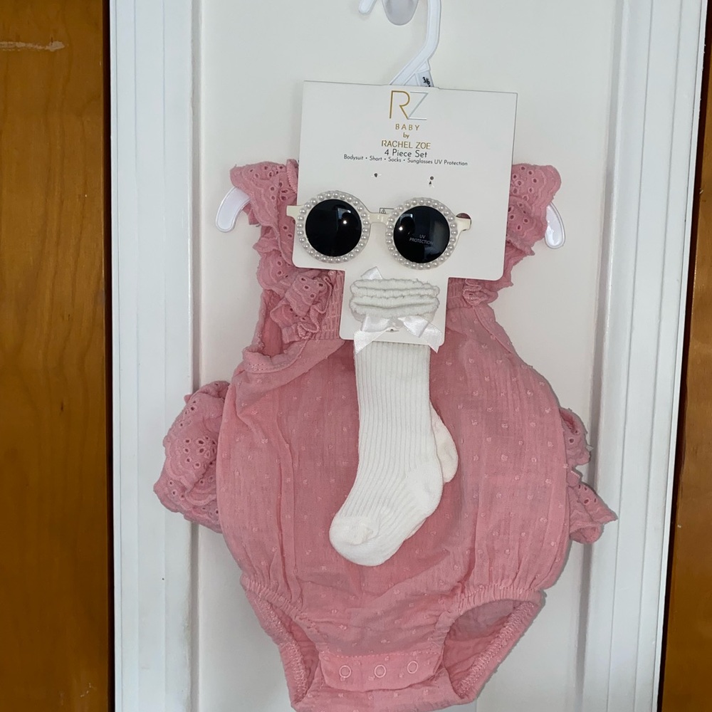 Rachel Zoe Baby Pink Romper Set with Accessories
